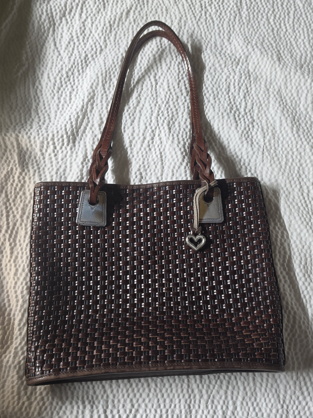 Brighton Woven Brown Tote Bag with Heart Charm